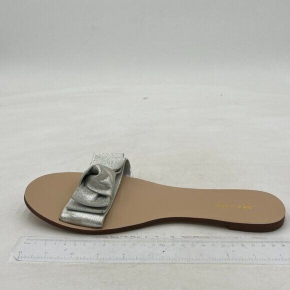 XYD Silver Cute Low Heel Bows Slippers Slide Sandals Slip On Clogs Mules Open To - Picture 1 of 7